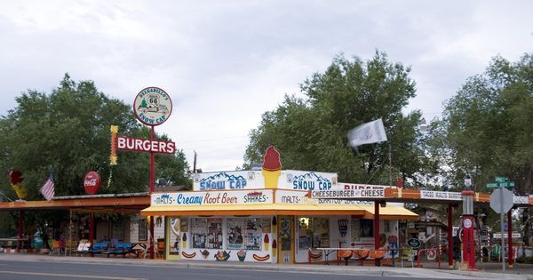 Delgadillo's Snow Cap Drive-In roadside stand on Route 66 in Seligman, Arizona